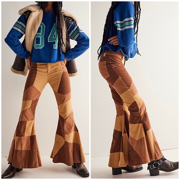 Free People Denim - Free People Brown Patchwork Flare Jeans